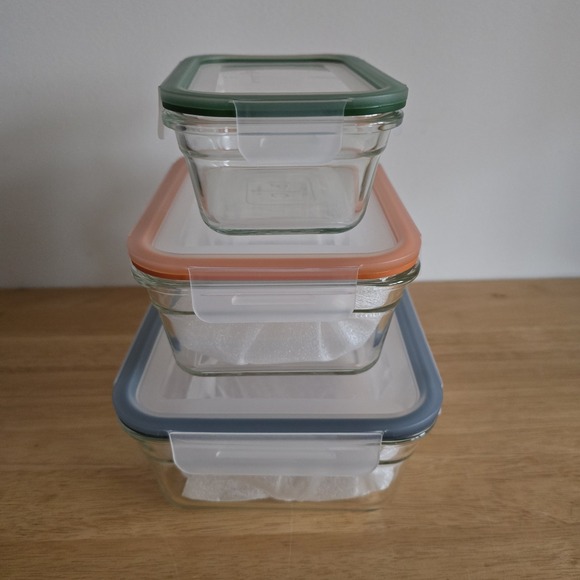 Pampered Chef LEAKPROOF Storage Containers Glass Stackable Nesting - Picture 2 of 5